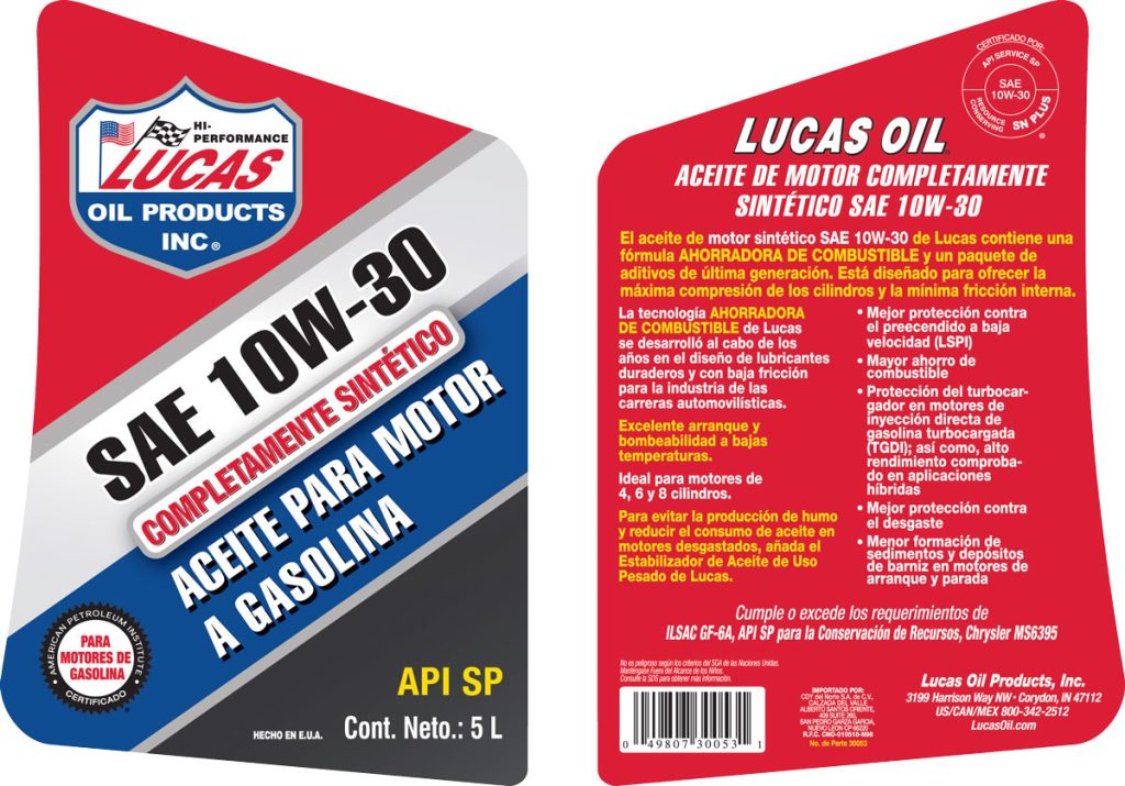 Synthetic Motor Oils SAE 10W-30 5L label